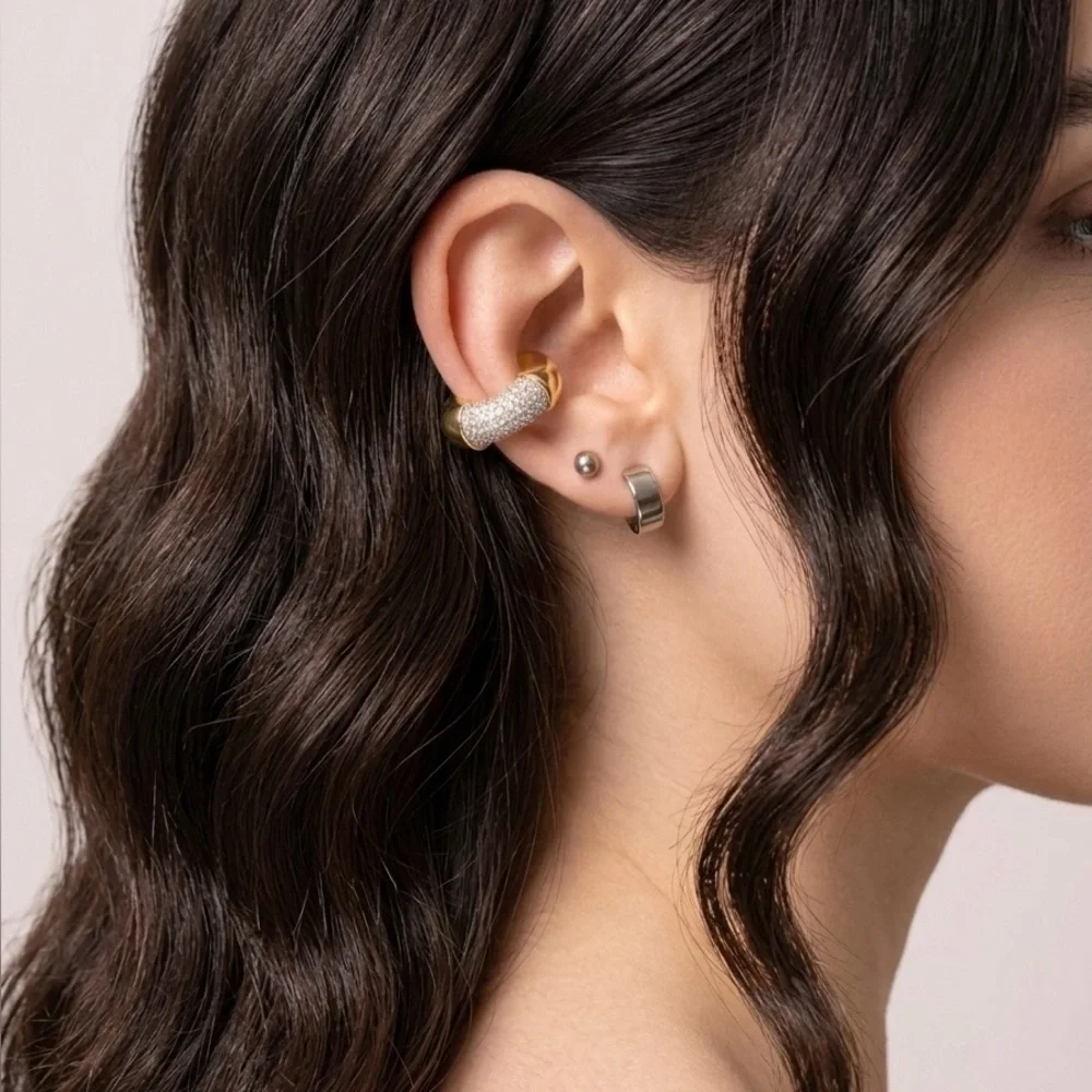 Statement 18K Gold Plated Zircon Pavé Chunky Ear Cuff - Non Piercing